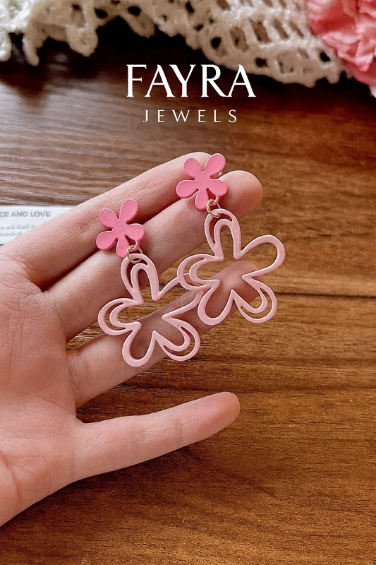 🌸 Title:
Pink Floral Drop Earring