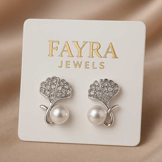 Crystal Leaf Pearl Earrings – Fayra Jewels