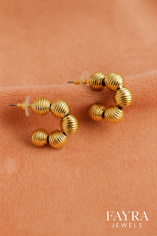 Golden Ribbed Bead Hoop Earrings ✨🌙
