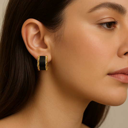 Black & Gold Textured Hoop Earrings – Fayra Jewels ✨🖤