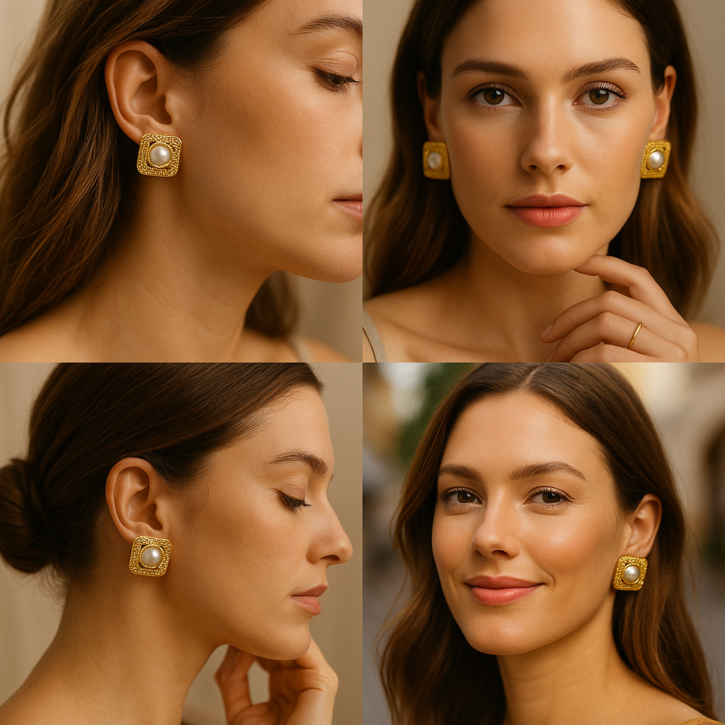 e: Vintage Pearl Square Stud Earrings – Fayra Jewels