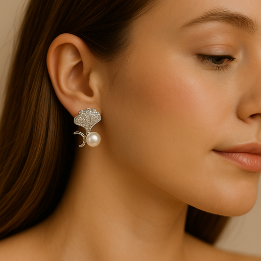 Crystal Leaf Pearl Earrings – Fayra Jewels