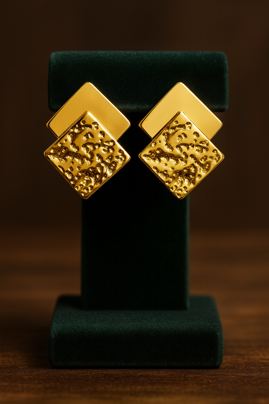 Fayra Jewels Dual-Tone Textured Square Earrings