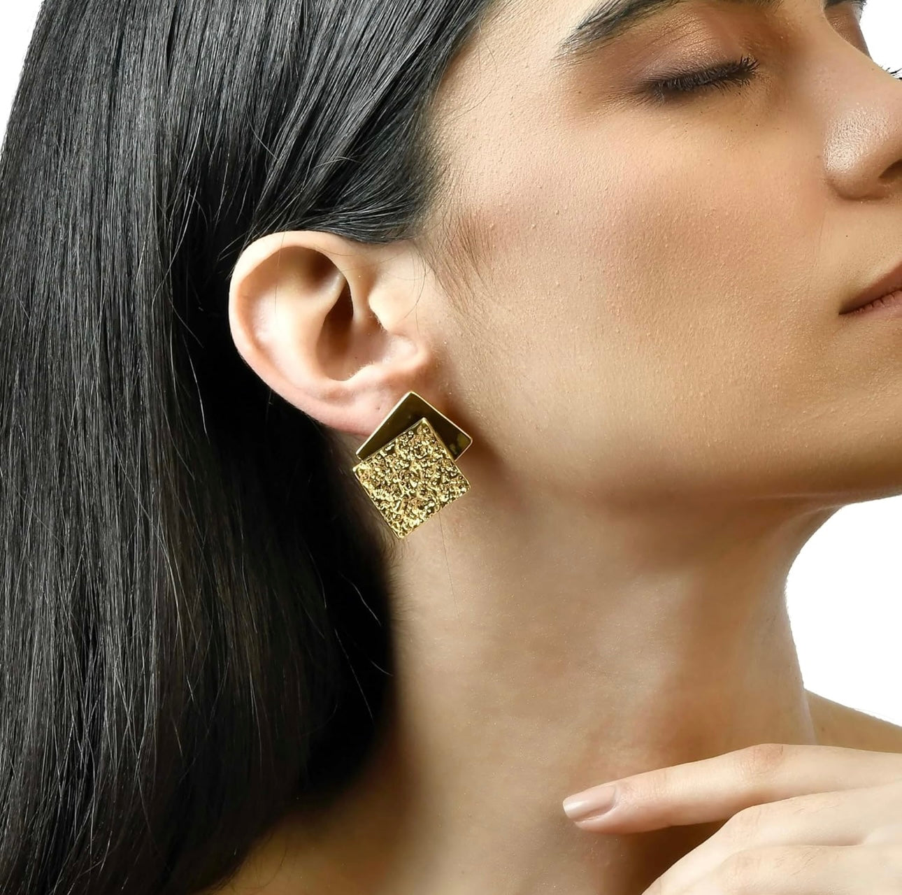 Fayra Jewels Dual-Tone Textured Square Earrings
