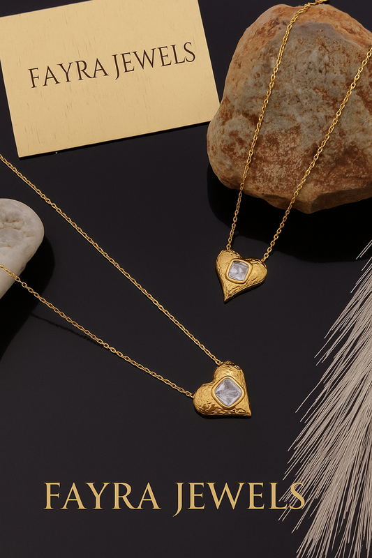 Fayra Jewels β Gold Heart Pendant Necklace with Stone Detailing