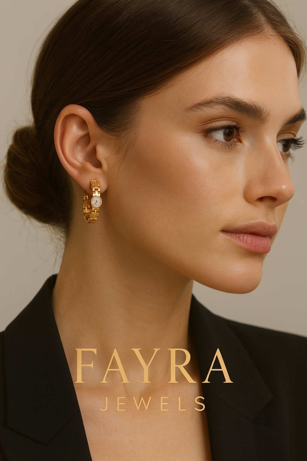 Gold Chain Hoop Earrings with Crystal Center