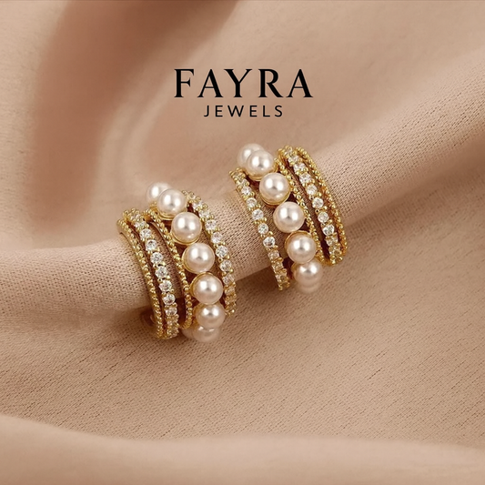 Triple Layer Pearl & CZ Statement Hoop