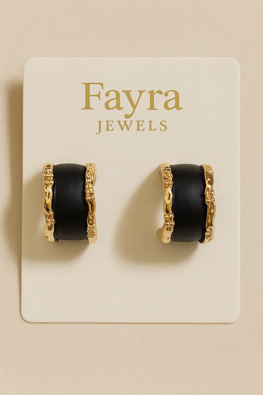 Black & Gold Textured Hoop Earrings – Fayra Jewels ✨🖤