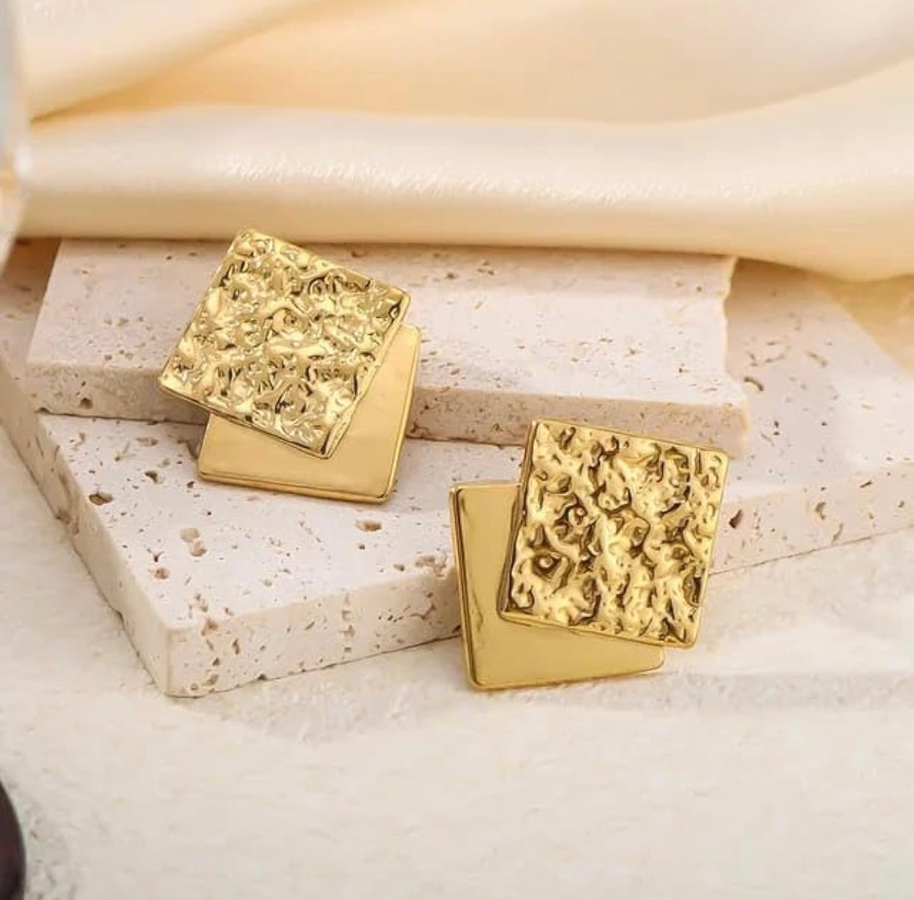 Fayra Jewels Dual-Tone Textured Square Earrings