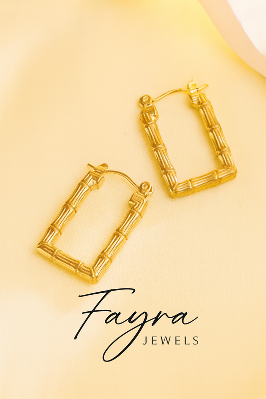 Golden Bamboo-Inspired Rectangular Hoop Earrings β Fayra Jewels