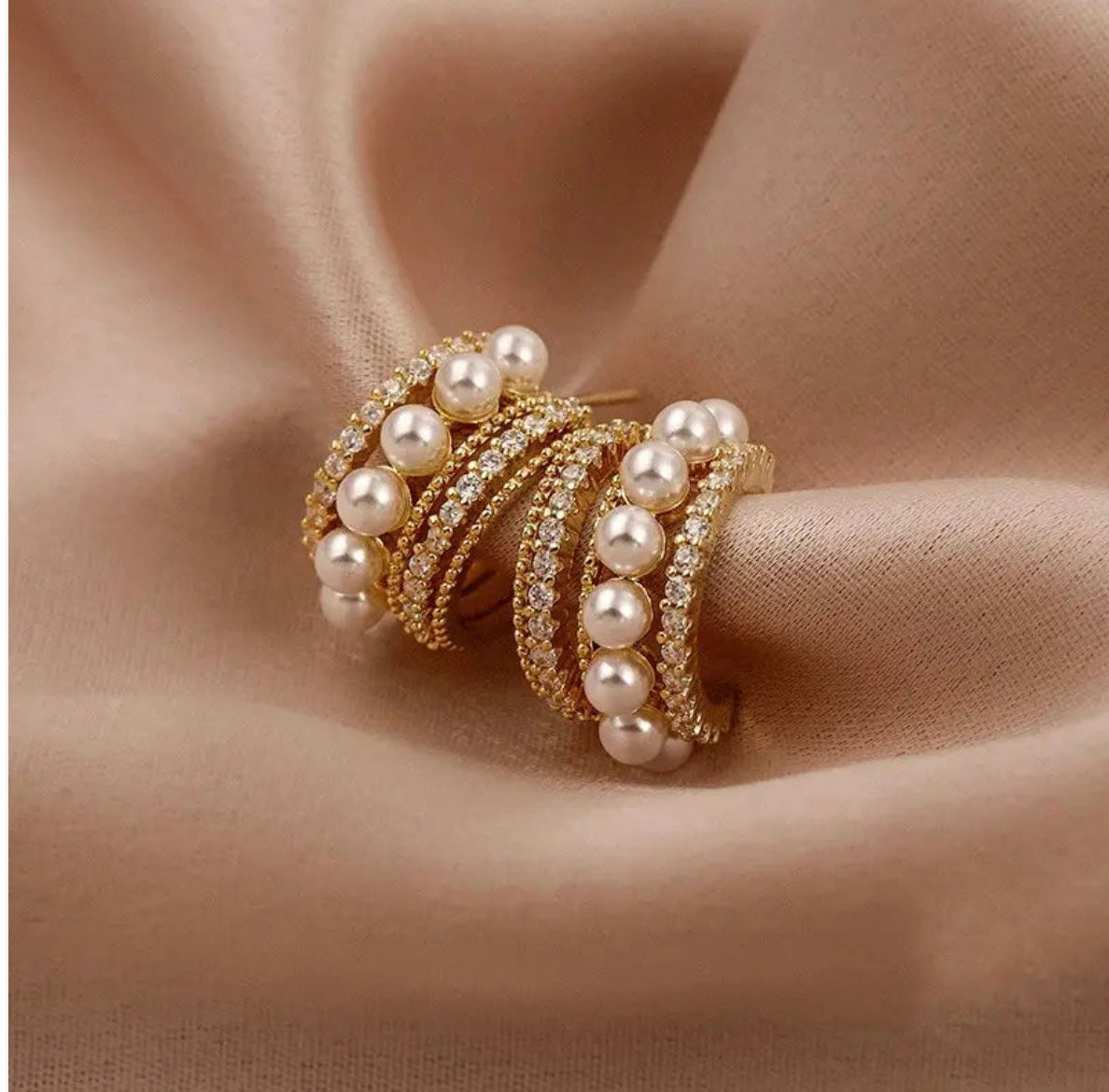 Triple Layer Pearl & CZ Statement Hoop