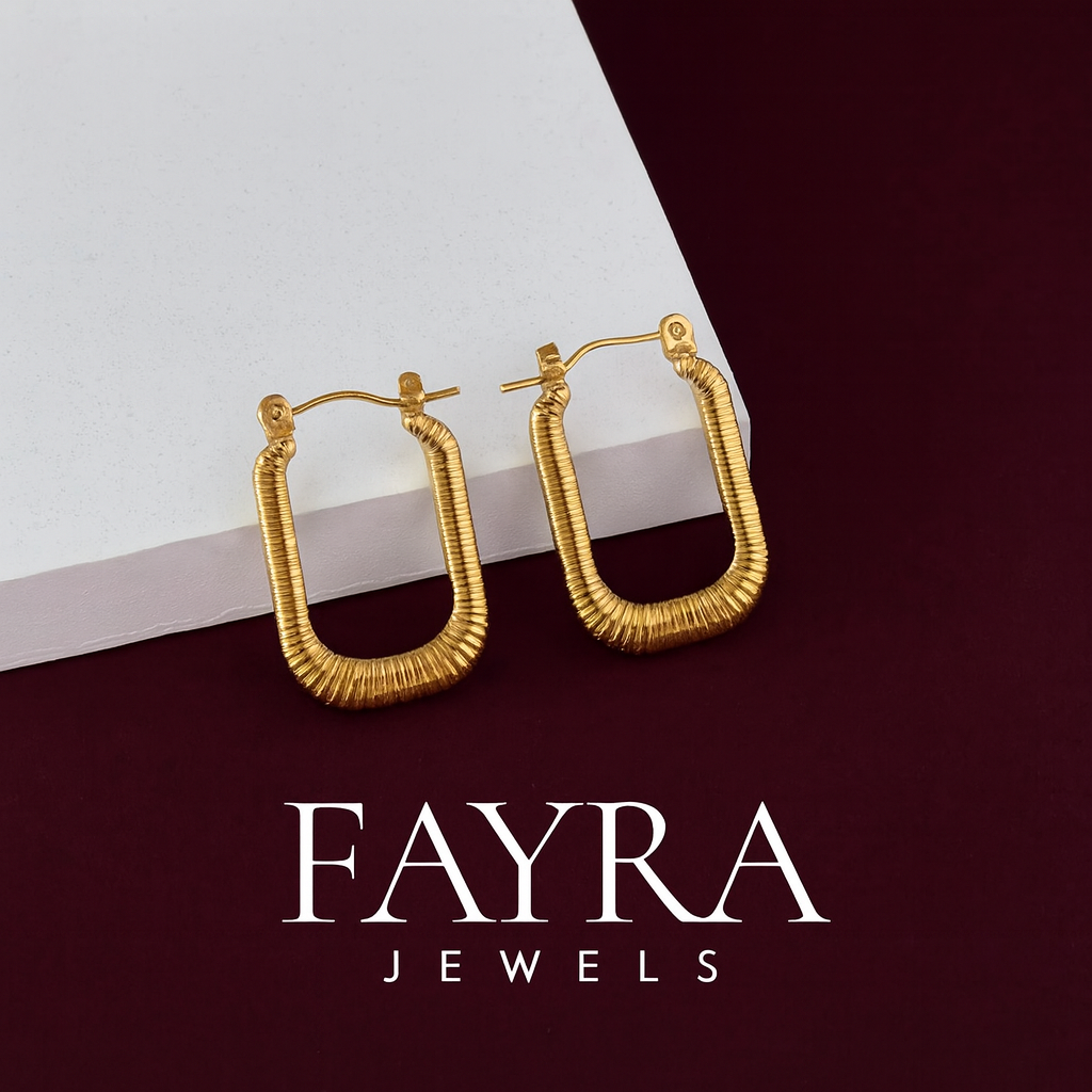Golden Rectangular Coil Hoop Earrings – Fayra Jewels