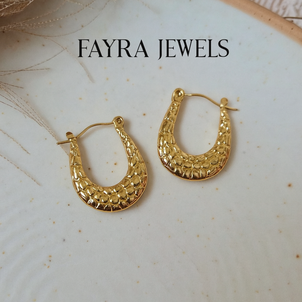 Golden Textured Oval Hoop Earrings – Fayra Jewels