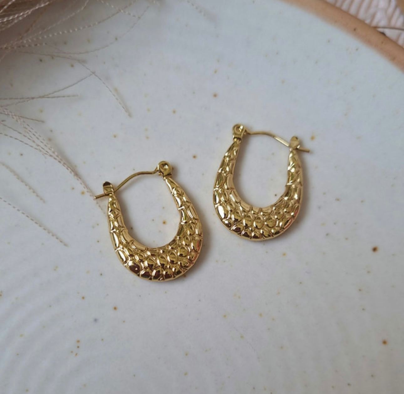 Golden Textured Oval Hoop Earrings – Fayra Jewels