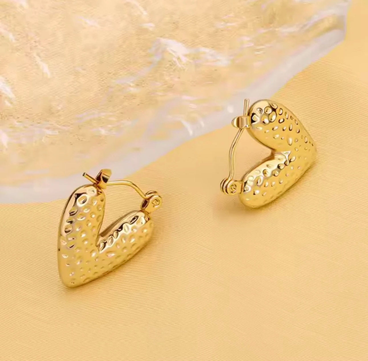 Golden Textured Heart Hoop Earrings – Fayra Jewels