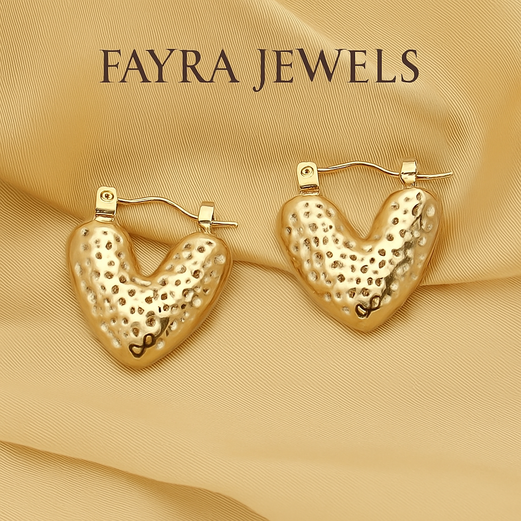 Golden Textured Heart Hoop Earrings – Fayra Jewels