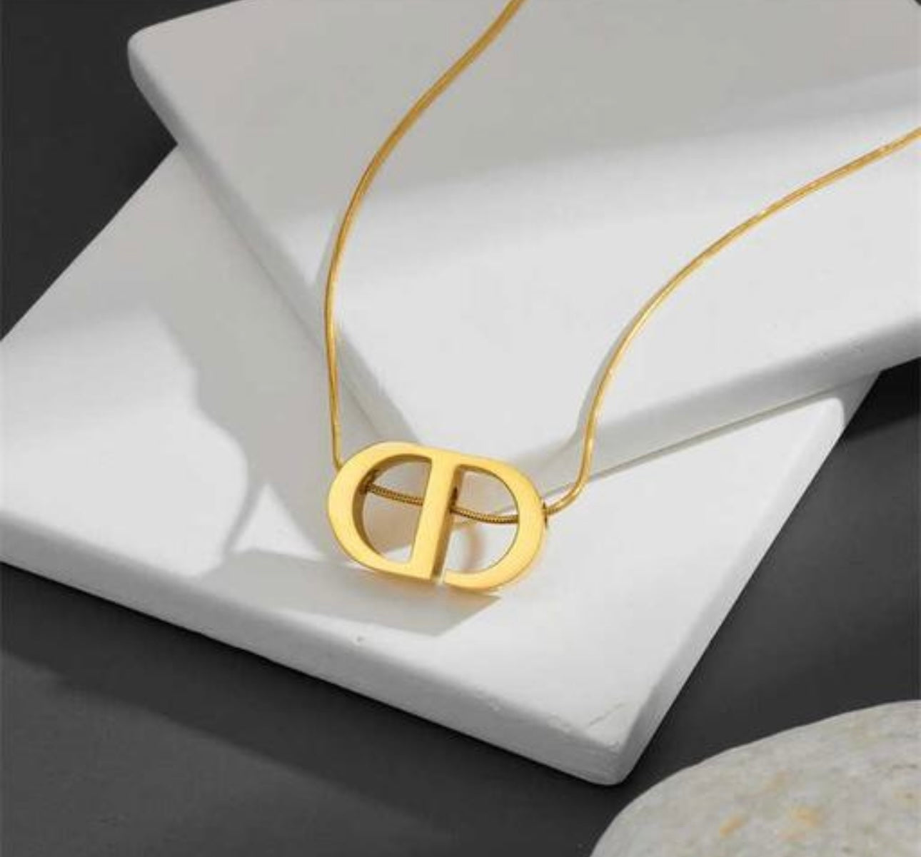 Golden Signature “D-Link” Pendant Necklace – Fayra Jewels