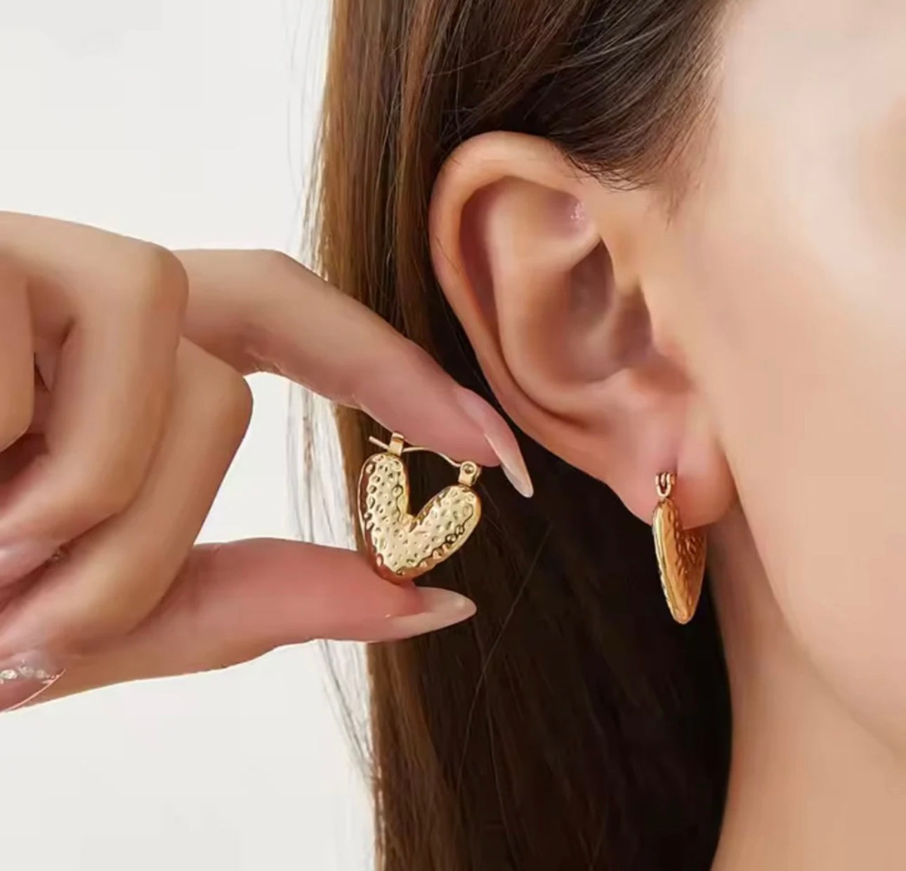 Golden Textured Heart Hoop Earrings – Fayra Jewels