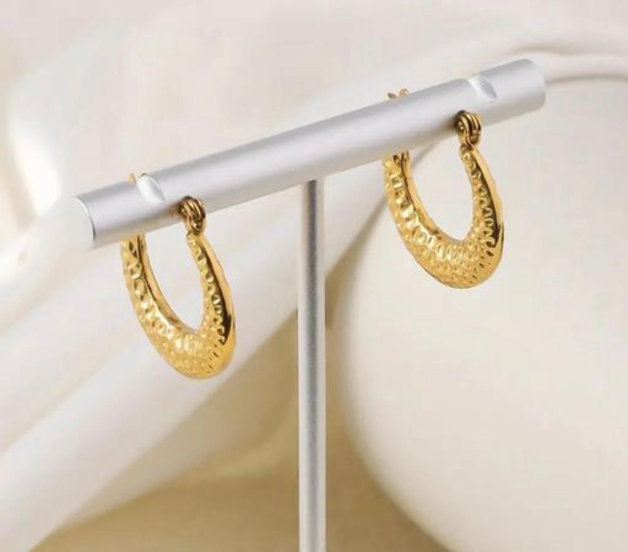 Textured Gold Crescent Hoop Earrings – Fayra Jewels