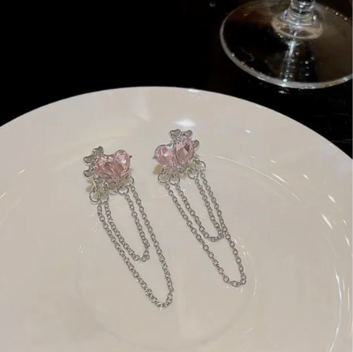 Pink Water Drop Earrings Creative Chain