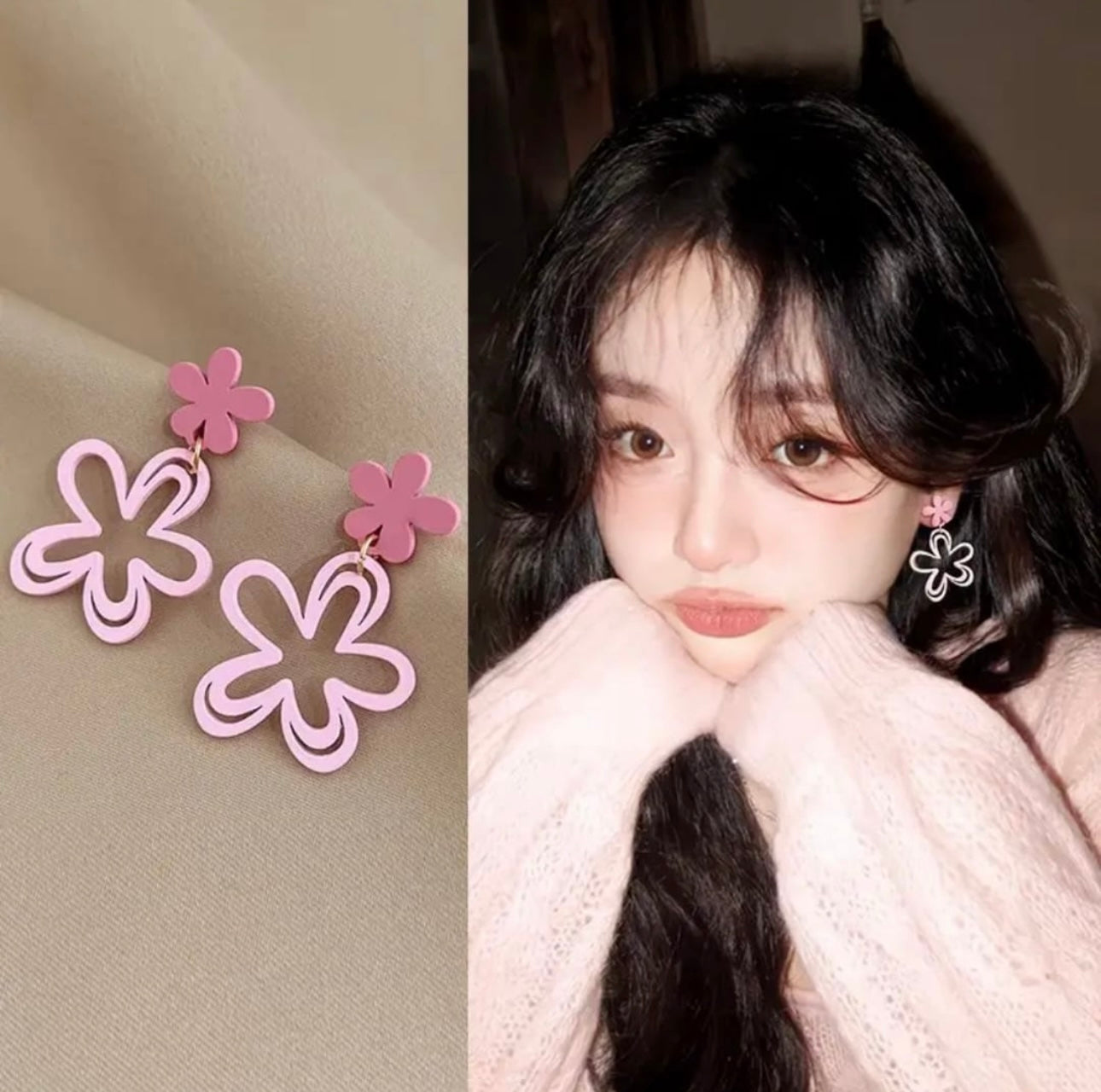 🌸 Title:
Pink Floral Drop Earring