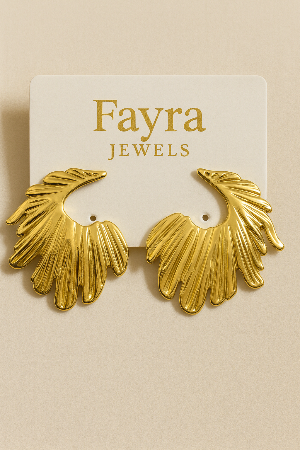 Golden Fan Statement Earrings – Stainless Steel