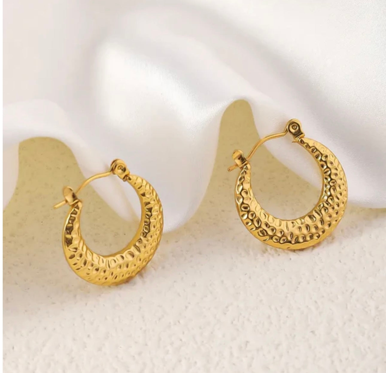 Textured Gold Crescent Hoop Earrings – Fayra Jewels