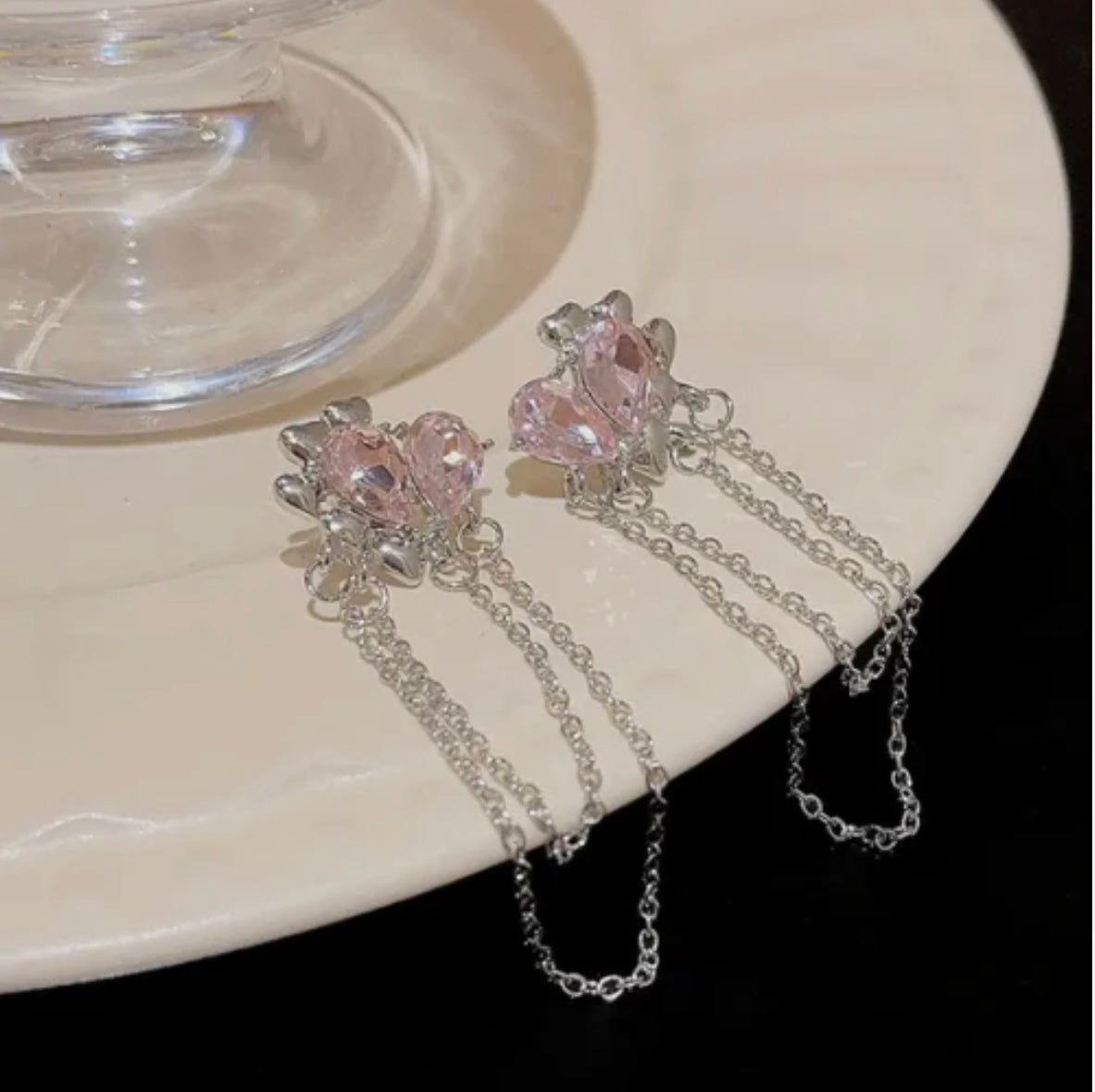 Pink Water Drop Earrings Creative Chain