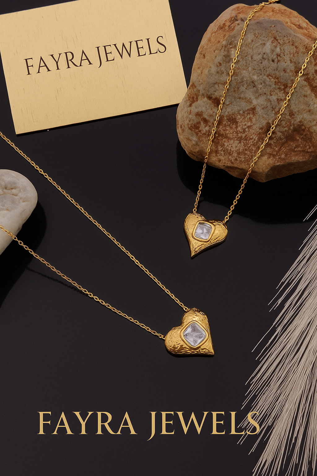 Fayra Jewels – Gold Heart Pendant Necklace with Stone Detailing