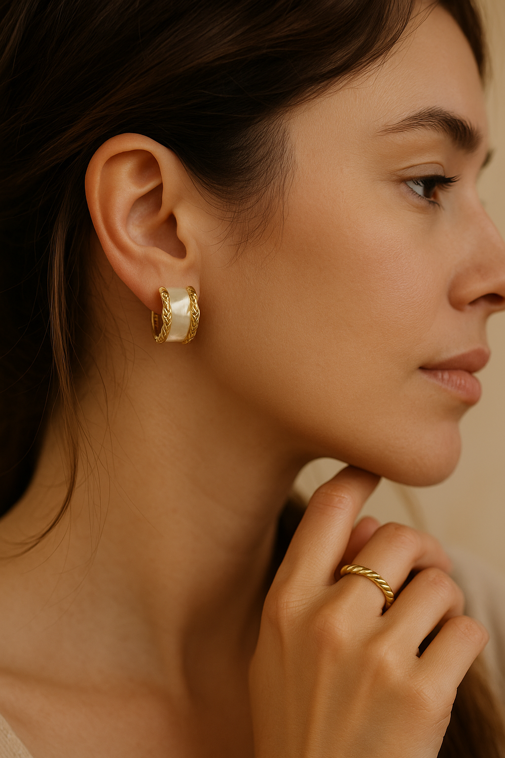 Mother of Pearl Textured Gold Hoop Earrings – Fayra Jewels ✨