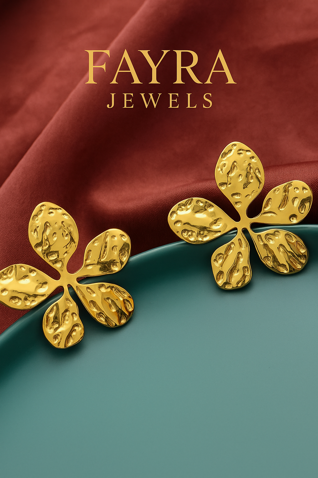 Golden Textured Floral Statement Earrings