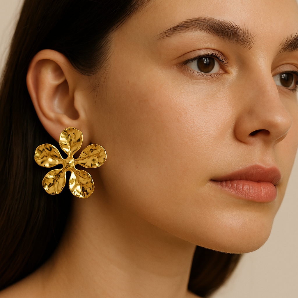 Golden Bloom Hammered Floral Earrings