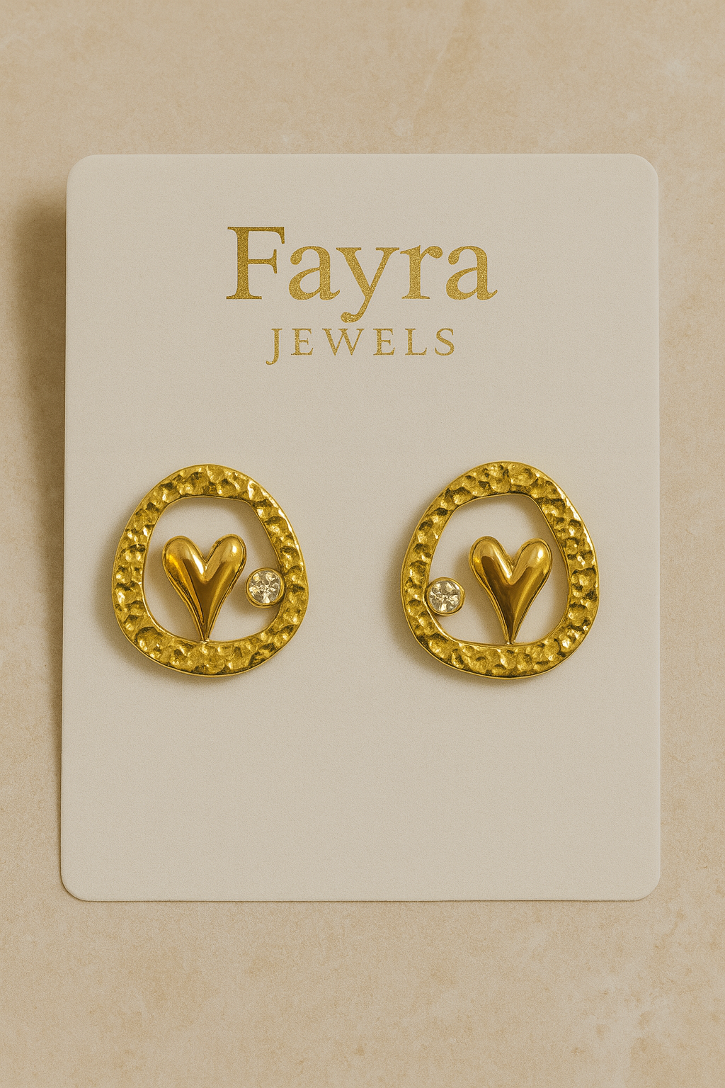 Golden Heart Charm Stud Earrings