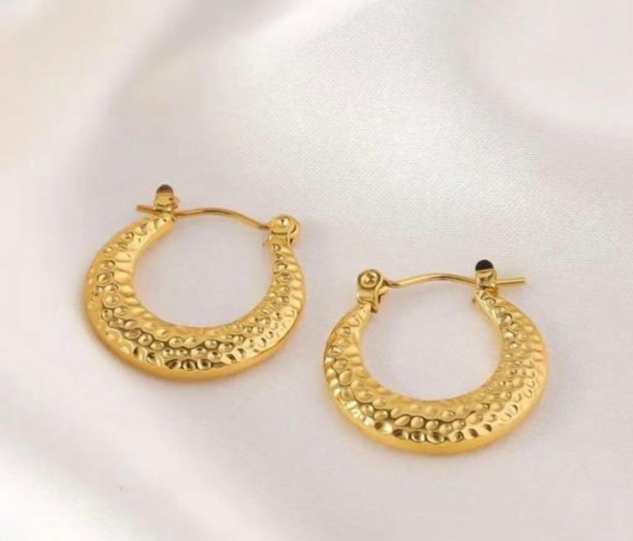 Textured Gold Crescent Hoop Earrings – Fayra Jewels