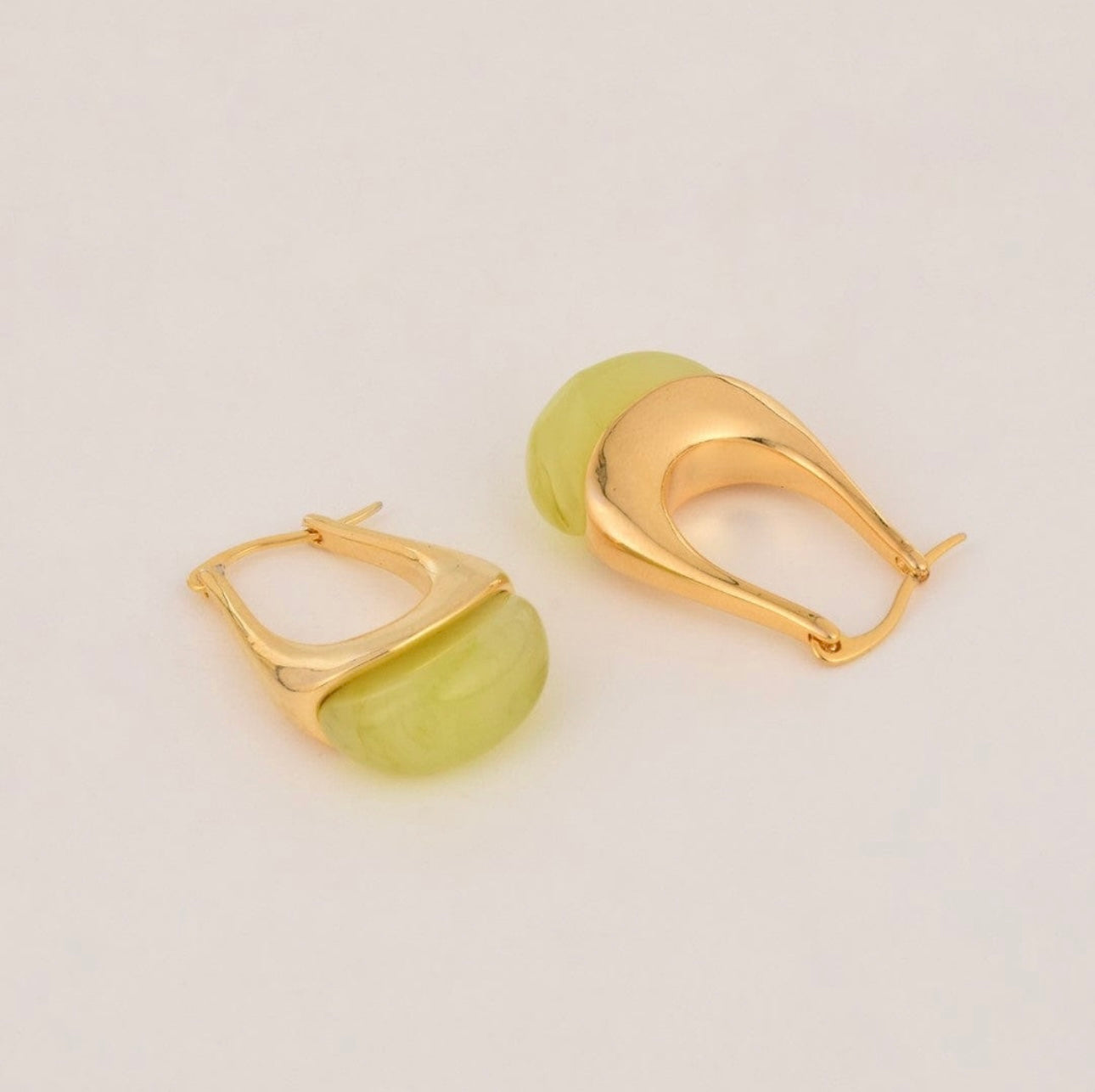 Golden Glow Hoop Earrings with Green Stone Accent