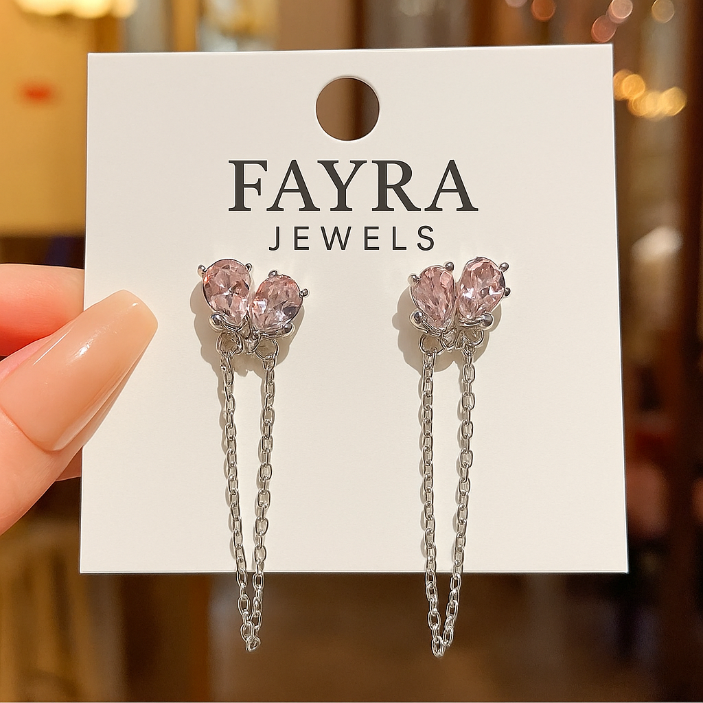 Pink Water Drop Earrings Creative Chain