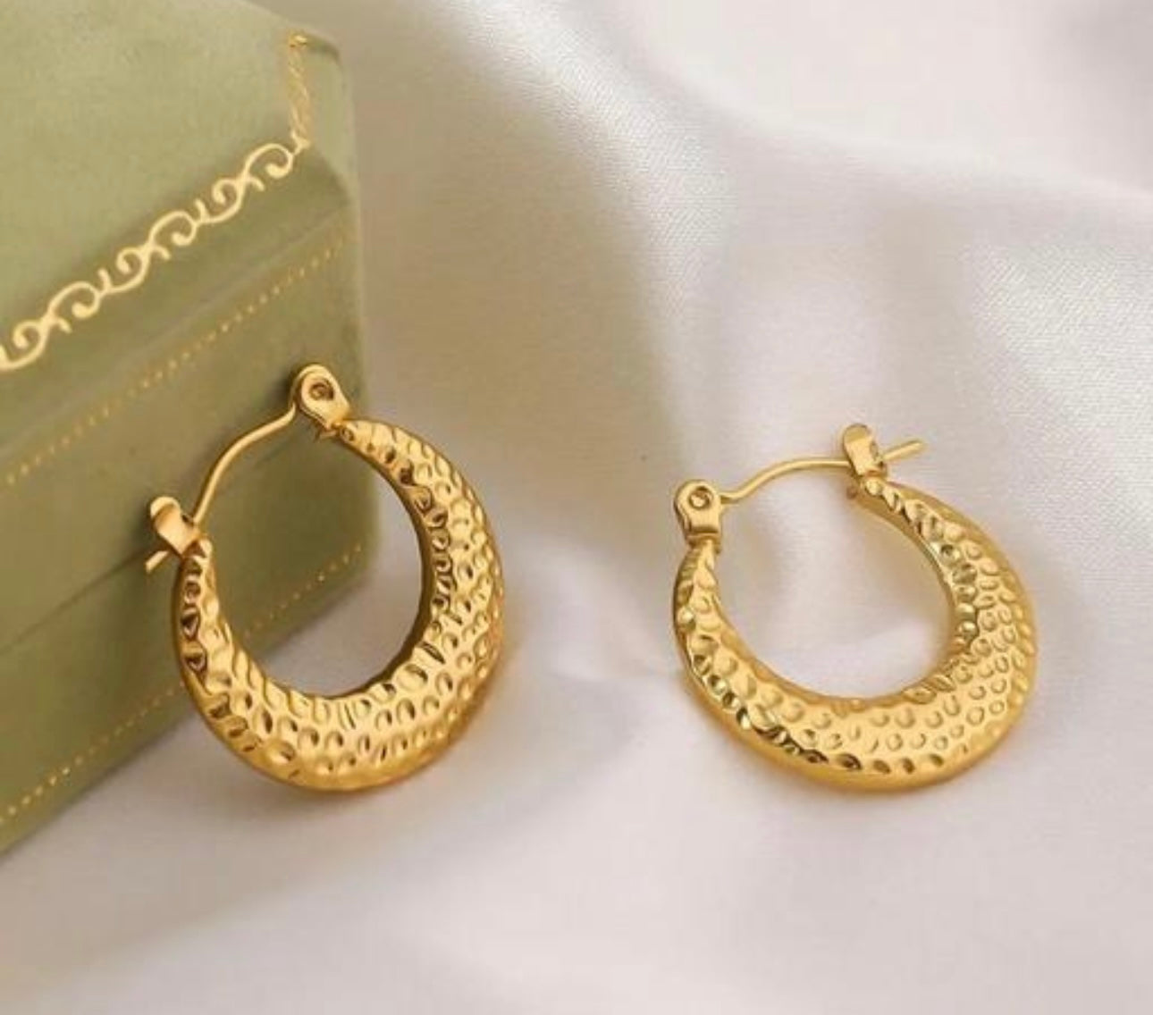 Textured Gold Crescent Hoop Earrings – Fayra Jewels
