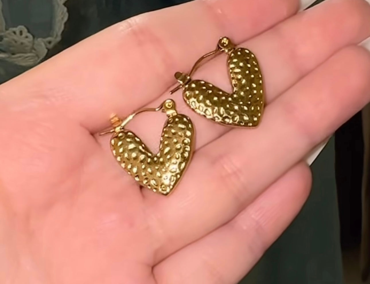 Golden Textured Heart Hoop Earrings – Fayra Jewels