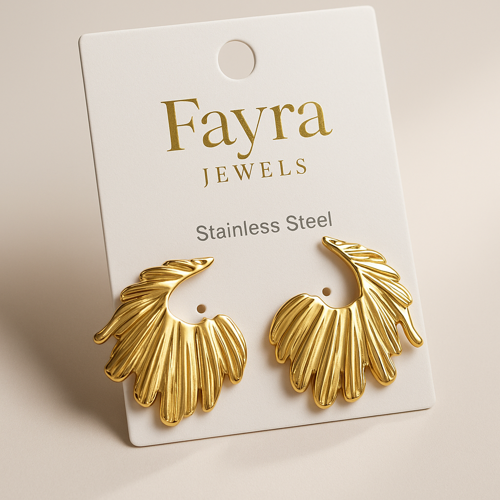 Golden Fan Statement Earrings – Stainless Steel