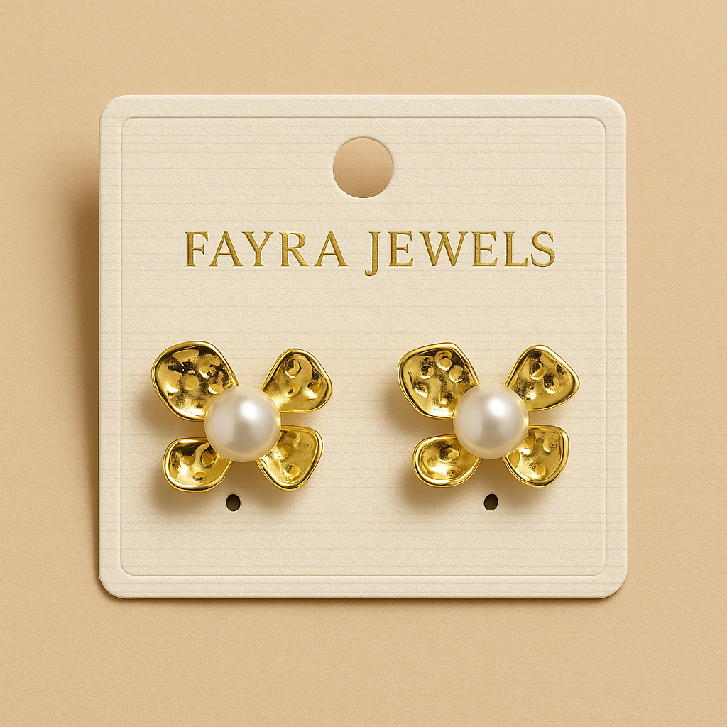 Golden Pearl Petal Stud Earrings